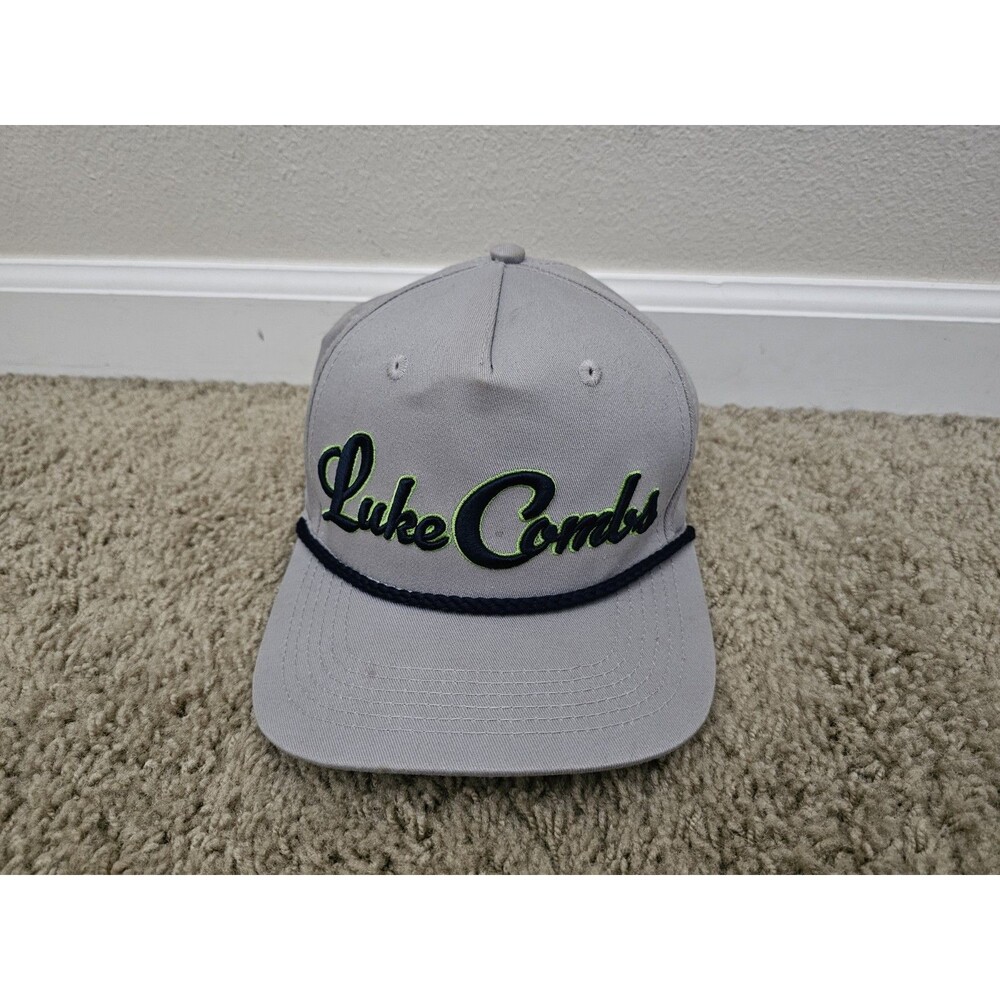 Luke Combs Gray Snapback Rope Hat Green Logo Country Music Concert Cap Bearded